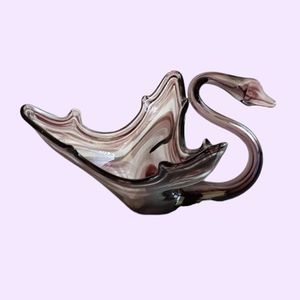 Vintage Sooner Hand Blown Art Glass Swan Bowl
